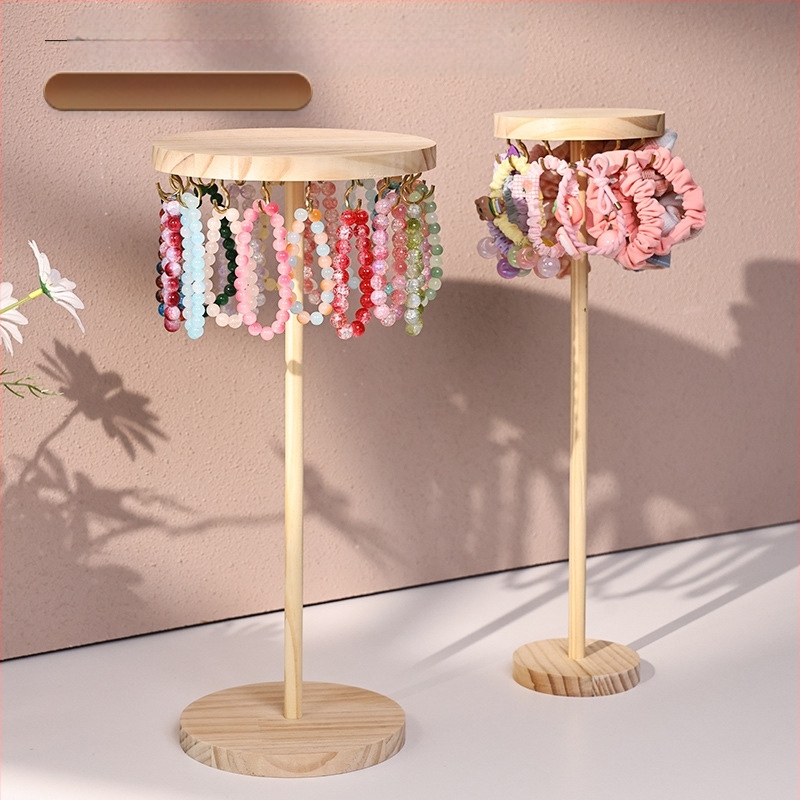 Δίσκος προβολής κολιών από μασίφ ξύλο, κυκλικός οργανρωτής κοσμημάτων για κολιέ, βραχιόλια και αξεσουάρ