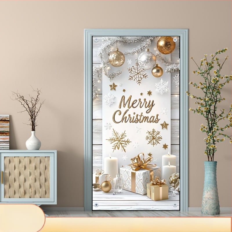 Ajtó minta karácsonyi témájú banner, ajándékzacskó design, poliészter anyag, zászlórúd nélkül