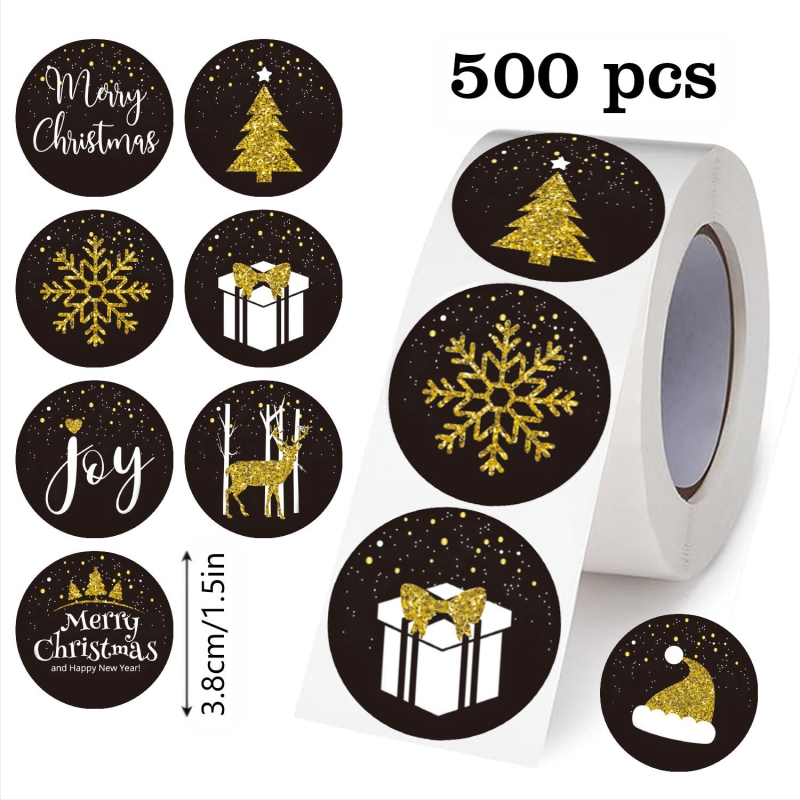 Apaļš melns Ziemassvētku uzlīme iepakojumam dāvanu, krāsu druka, karsto kalšanai līme, lāzera līmes materiāls, 65°C izturība, pielāgošana pieejama