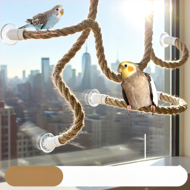 Παιχνίδι για πουλιά με σκοινί ιούτα για ανάβαση και βεντούζα, για ενήλικα πουλιά, αξεσουάρ κλουβιού