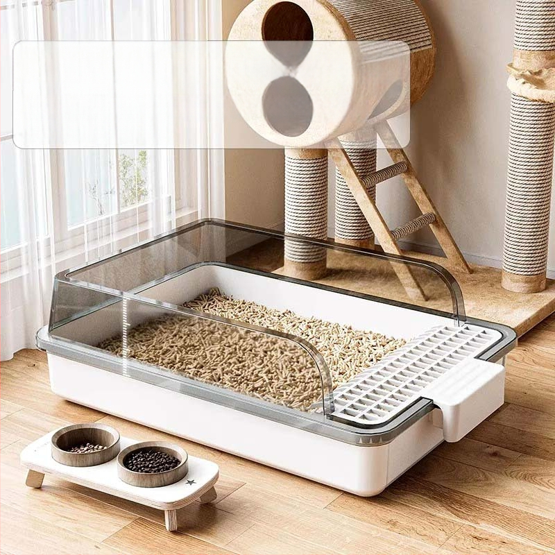 Kaķu smilšu kaste – pret šļakatām, pusslēgta konstrukcija, atsvaidzinošs PVC materiāls, preces kods F99T96TJ66MS57