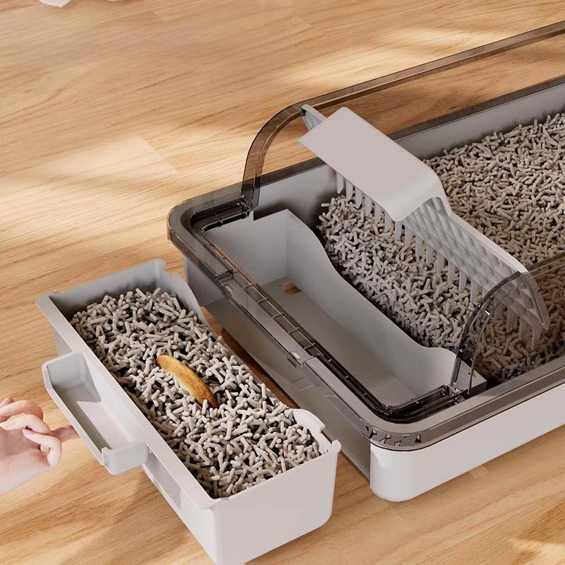 Kaķu smilšu kaste – pret šļakatām, pusslēgta konstrukcija, atsvaidzinošs PVC materiāls, preces kods F99T96TJ66MS57