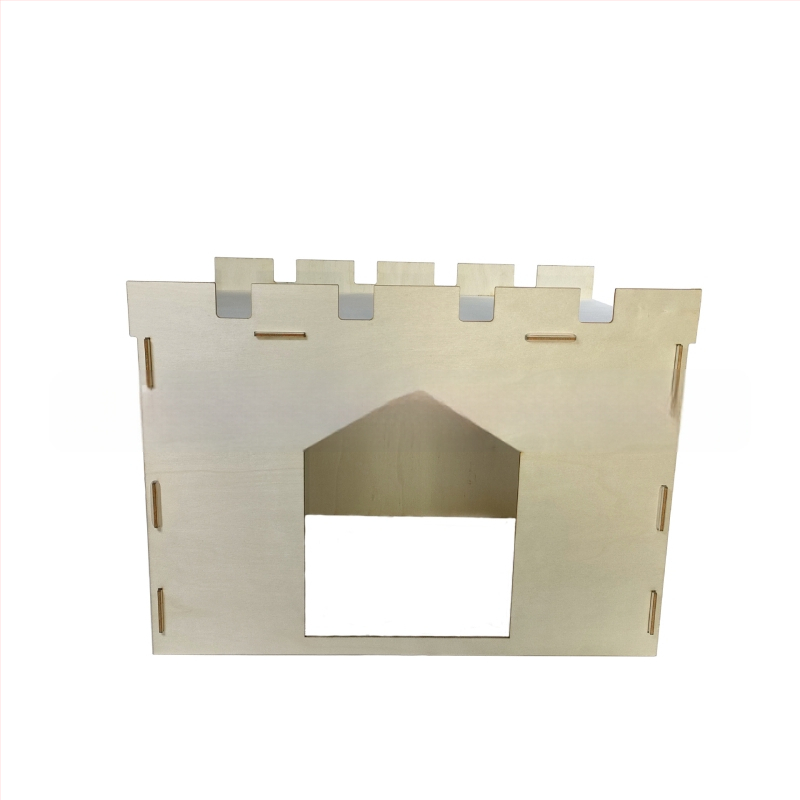 Ξύλινο σπίτι για κατοικίδια με ευρύ μπαλκόνι και κρυφό κάστρο - qp-1008