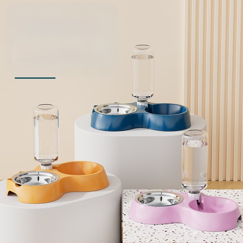 Automatinis katės ėdikas ir vandens dubuo iš nerūdijančio plieno, modelis 00089613, prekės ženklas Qiang Hong