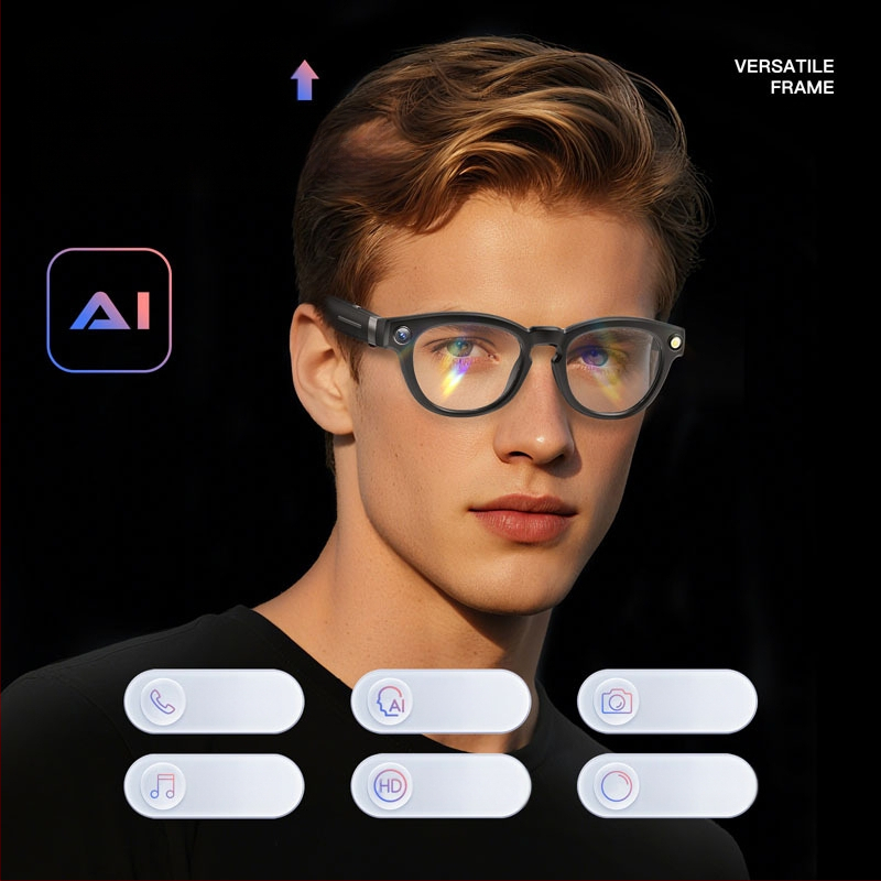 Έξυπνα γυαλιά με κάμερα 8 MP, εσωτερική μνήμη 4 GB, ζωντανή μετάφραση AI, φοριούνται στο κεφάλι, συμβατά με Android και iOS