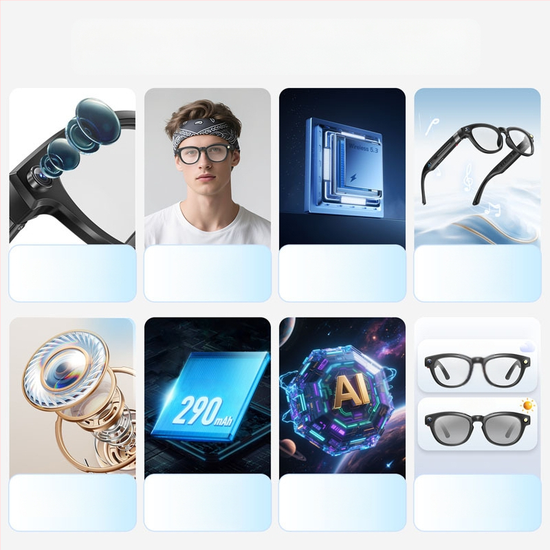 Έξυπνα γυαλιά με κάμερα 8 MP, εσωτερική μνήμη 4 GB, ζωντανή μετάφραση AI, φοριούνται στο κεφάλι, συμβατά με Android και iOS