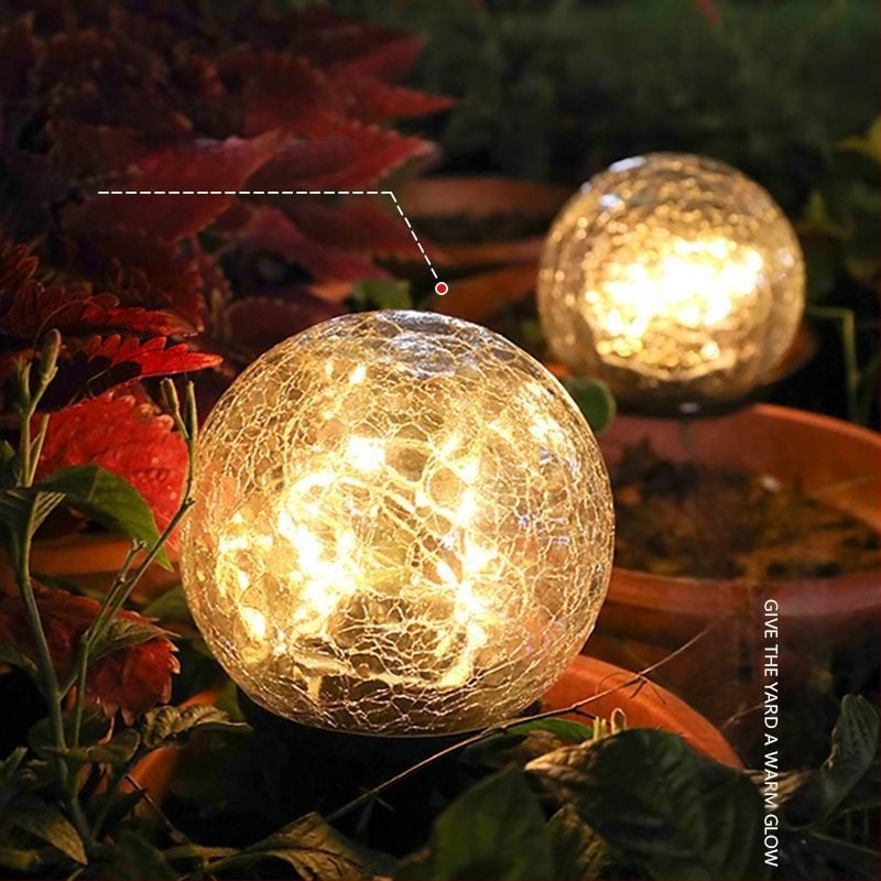 Соларна светлинна топка от пукнато стъкло за външен градински декор, планетарна форма, IP44, 1W, 6–12 ч