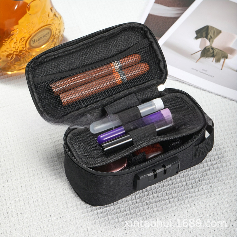 Θήκη ταξιδιού σε τετράγωνο σχήμα με συνδυασμένο κλείδωμα και φίλτρο οσμών για αξεσουάρ καπνίσματος (πολυεστέρας, μοντέλο CL109)