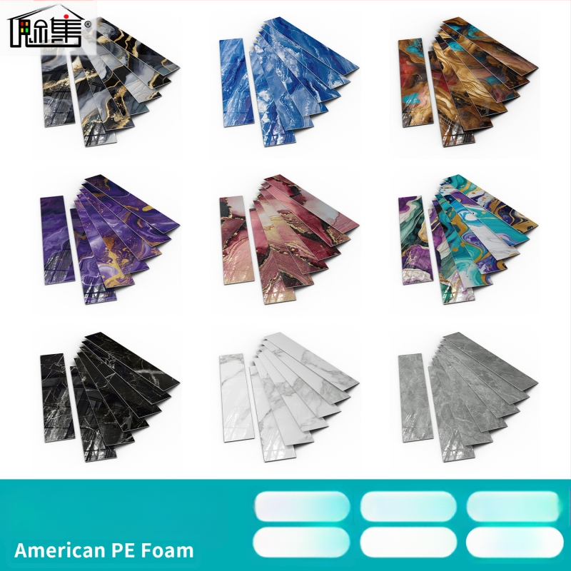 PET αυτοκόλλητο τοίχου για κουζίνα και σαλόνι, αυτοκόλλητο, αδιάβροχο, ανθεκτικό σε λιπαρούς λεκέδες και μόλυνση, σχέδια: ριγέ ή μονόχρωμο, σετ 5+ τεμαχίων, μοντέρνος μινιμαλιστικός 3D σχεδιασμός