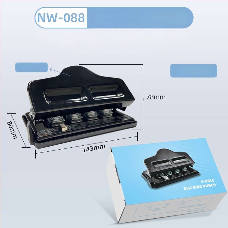 Négylyukas lyukasztó — kézi működtetés, 1–5 lapig, tömege 0,45 kg