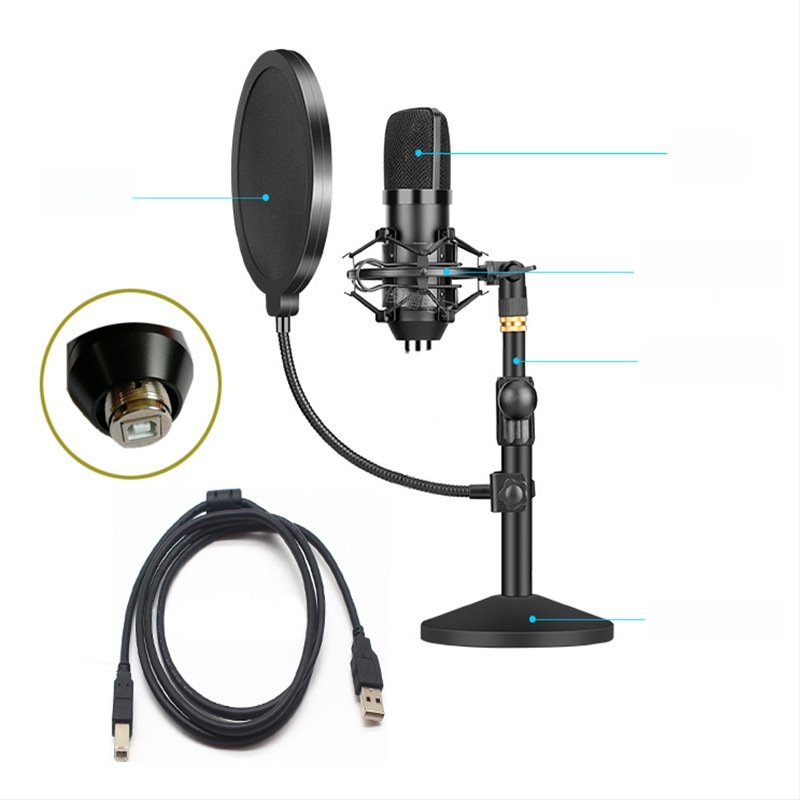 BM-800USB Μικρόφωνο USB για υπολογιστή με καρδιοειδές μοτίβο, εύρος συχνοτήτων 20Hz-20kHz, SNR ≥70dB, αλουμινένιο περίβλημα