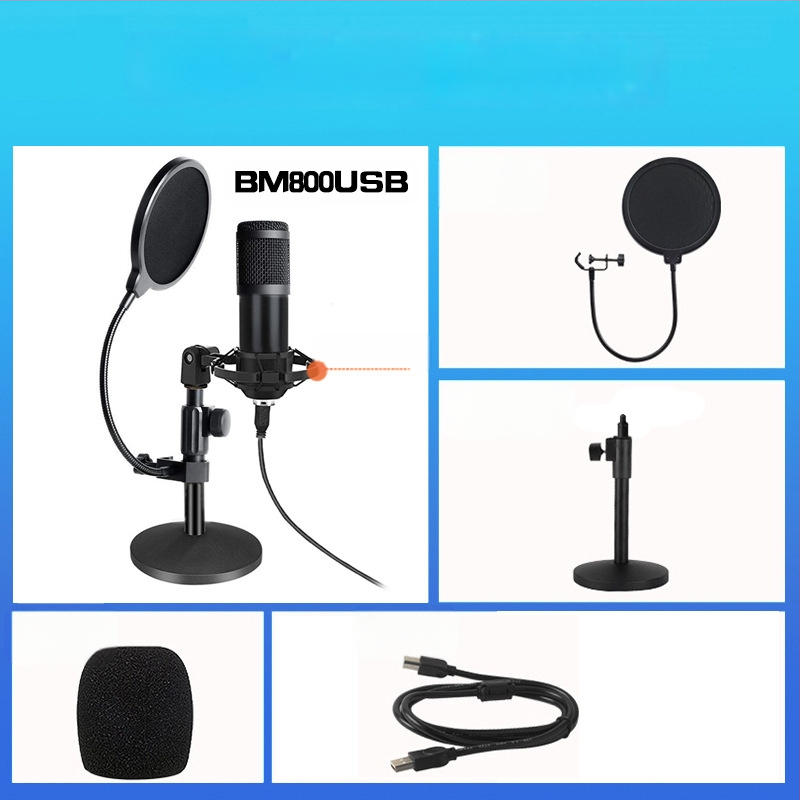 BM-800USB Μικρόφωνο USB για υπολογιστή με καρδιοειδές μοτίβο, εύρος συχνοτήτων 20Hz-20kHz, SNR ≥70dB, αλουμινένιο περίβλημα