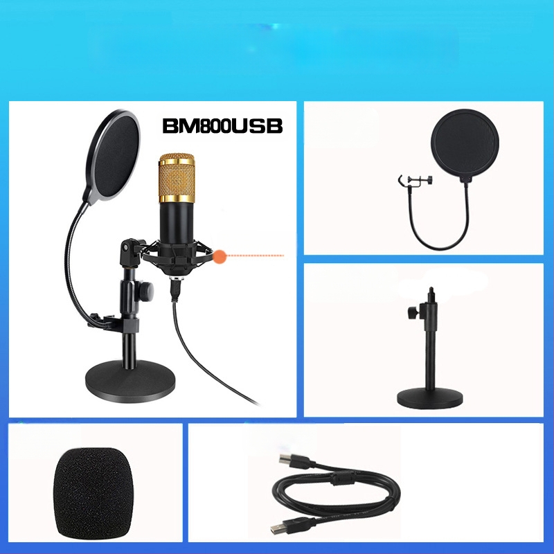 BM-800USB Μικρόφωνο USB για υπολογιστή με καρδιοειδές μοτίβο, εύρος συχνοτήτων 20Hz-20kHz, SNR ≥70dB, αλουμινένιο περίβλημα