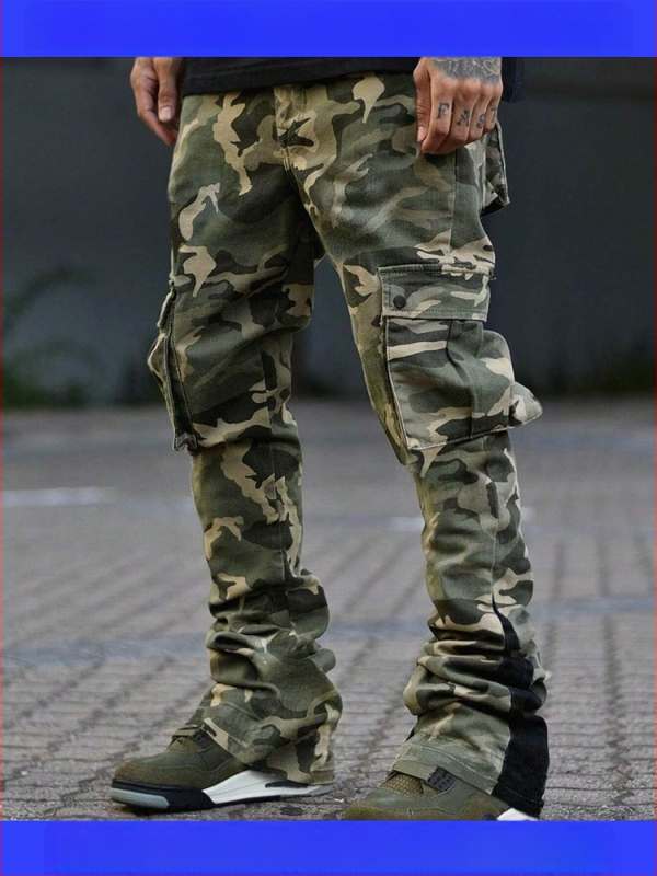 Ανδρικά παντελόνια εργασίας Slim-Fit, καμουφλαζ, με πολλές τσέπες, για όλες τις εποχές, 100% πολυεστέρας