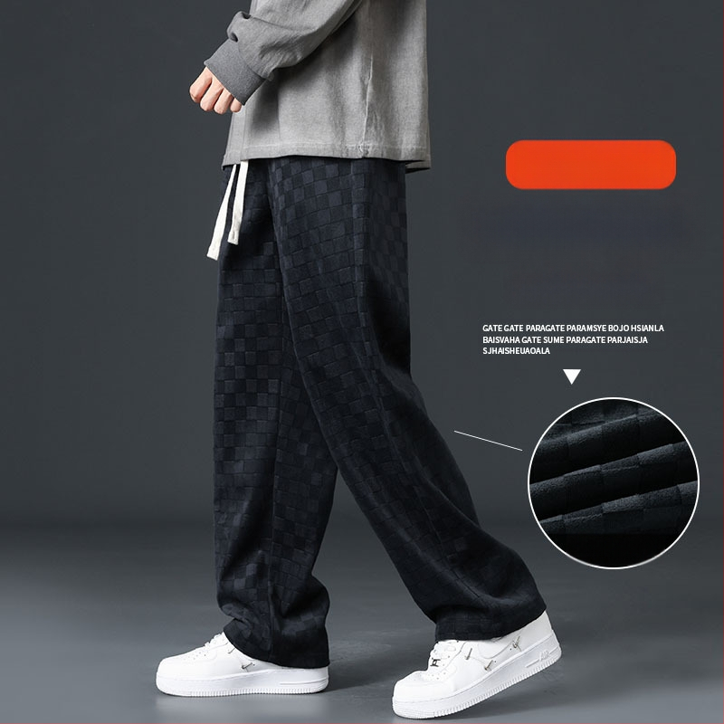 Corduroy vyriškos kelnės, laisvas kirpimas, langelių raštas, vidutinė juosta