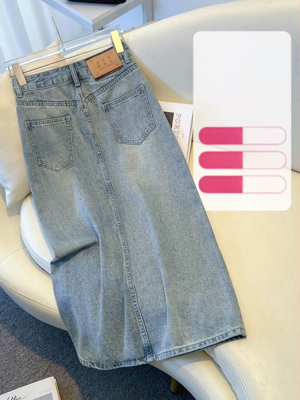 Moteriški džinsiniai A-linijos sijonas, vidutinio ilgio, vasara 2025, be elastinio