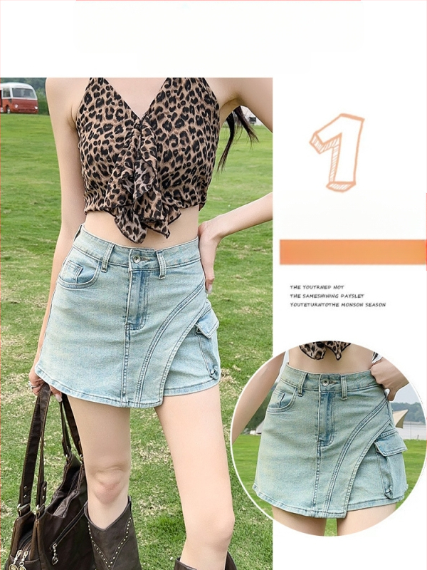 Džinsinis sijonas, aukštas liemuo, liekniantis kirpimas, trumpas ilgis, medvilnės-elastano mišinys