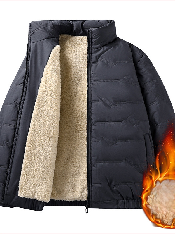 Ανδρικό βαμβακερό παλτό με επένδυση φλίς, στάσιμος γιακάς, φερμουάρ μπροστά, χαλαρή γραμμή, παχύτερο για τον χειμώνα