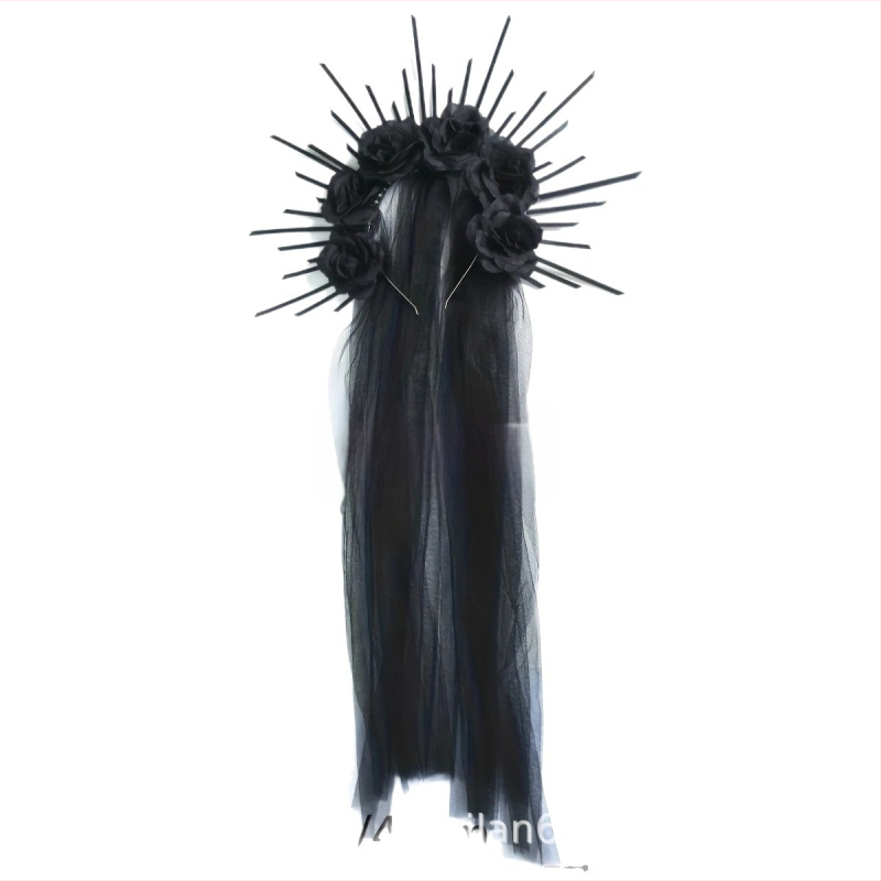 HOWAWAY Gotička crna ruža kruna za glavu — najlon, ručno izrađeno, književno retro stil, pokrivalo za glavu ženama