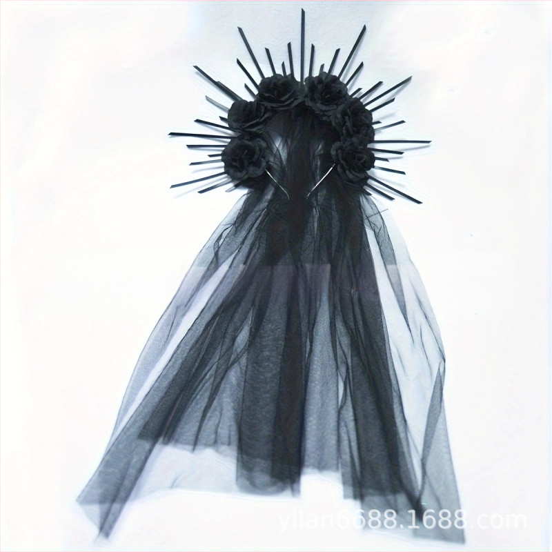 HOWAWAY Gotička crna ruža kruna za glavu — najlon, ručno izrađeno, književno retro stil, pokrivalo za glavu ženama