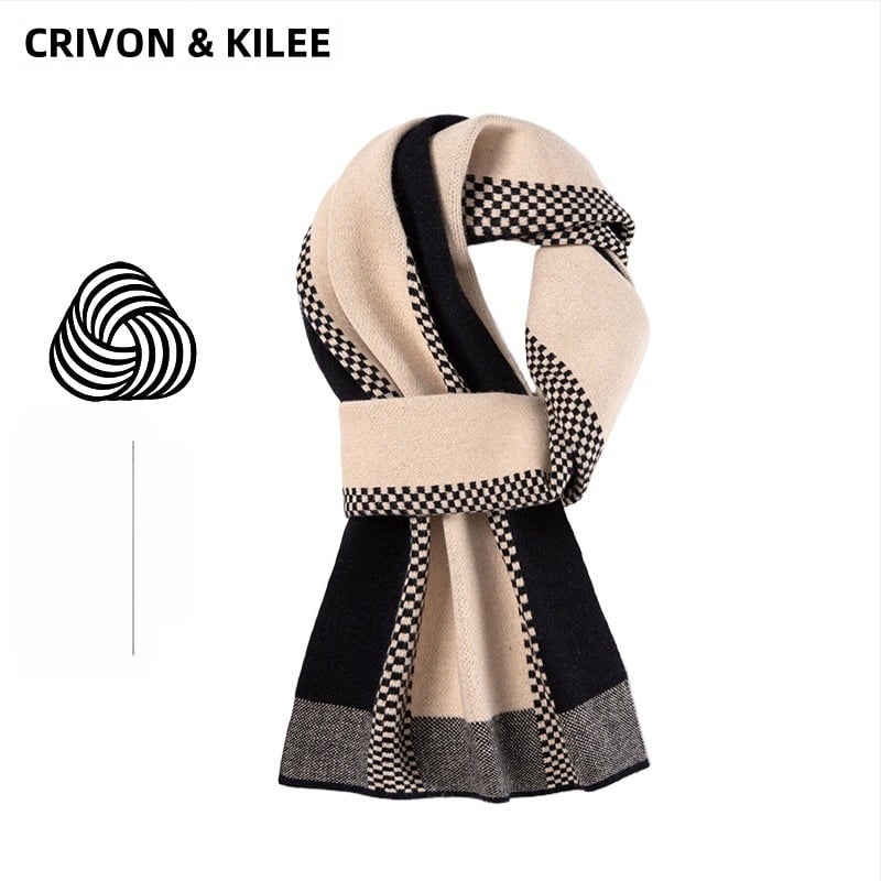 Мъжки кашмиров шал с каре, проста плетка, топъл за зимата