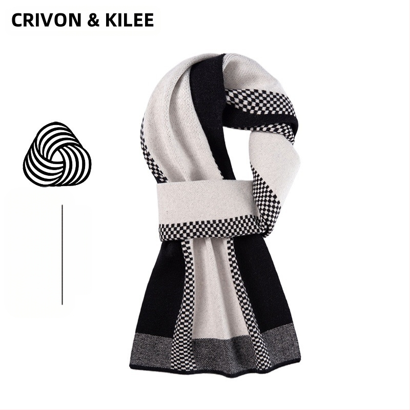 Мъжки кашмиров шал с каре, проста плетка, топъл за зимата