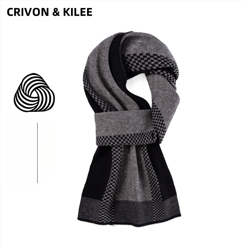 Мъжки кашмиров шал с каре, проста плетка, топъл за зимата