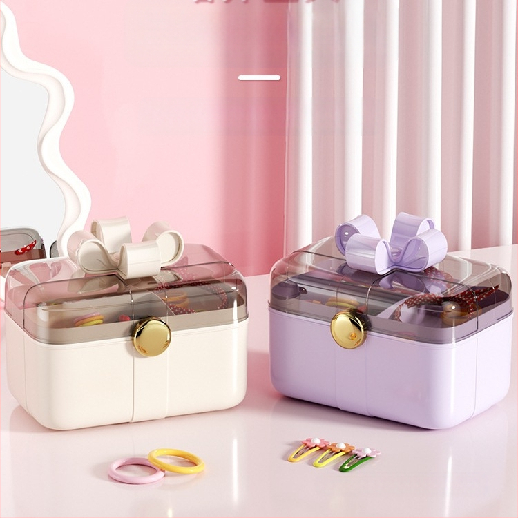 Dviejų aukštų plaukų aksesuarų saugojimo dėžutė vaikams, 18L, plastikas, modelis xy0512