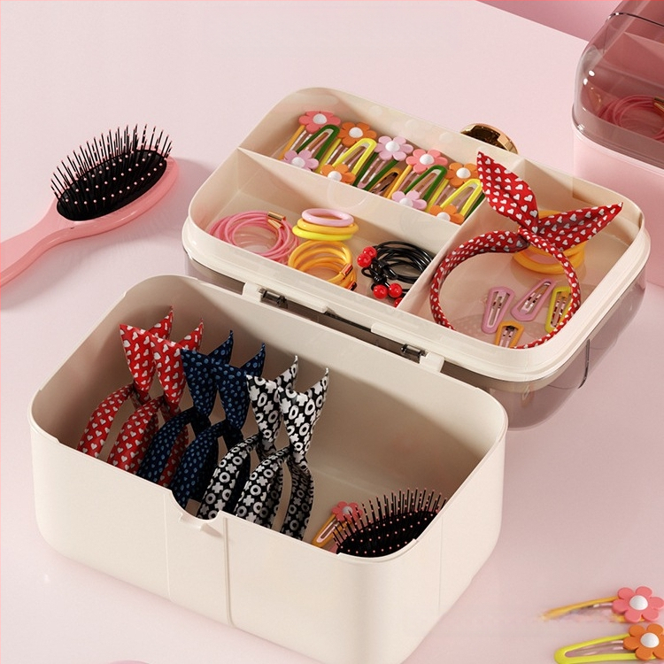 Dviejų aukštų plaukų aksesuarų saugojimo dėžutė vaikams, 18L, plastikas, modelis xy0512