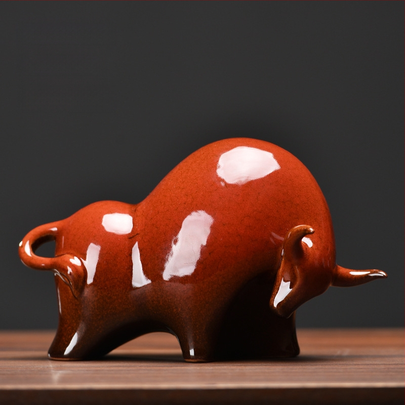 Κεραμική φιγούρα ταύρου σε κινεζικό στυλ, πορσελάνη μονοχρωματικής εμαγιέ; κατηγορία: ζώα; συσκευασία: απλή