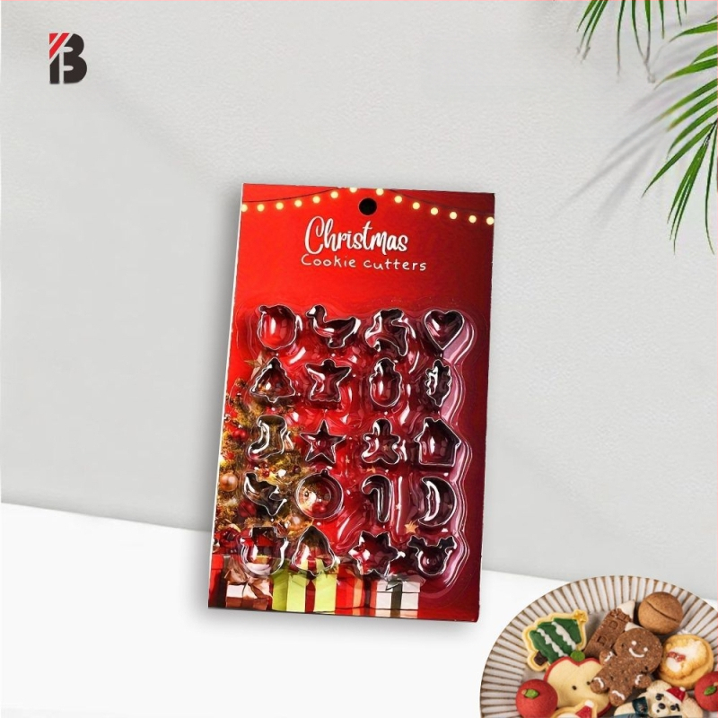 20gab. cepumu formuļu komplekts ar mini dārzeņu griezējiem, daudzfunkcionālas nesimetiskas formas, nerūsējošais tērauds 430, Ziemassvētku cepšanas rīks