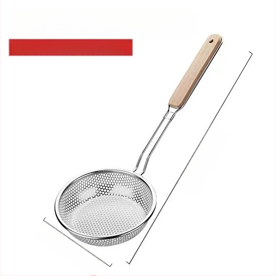 Nerūdijančio plieno aliejinė grotelė su medine rankena – neslidžia, atspari nudegimams, sietas koldūnams ir makaronams