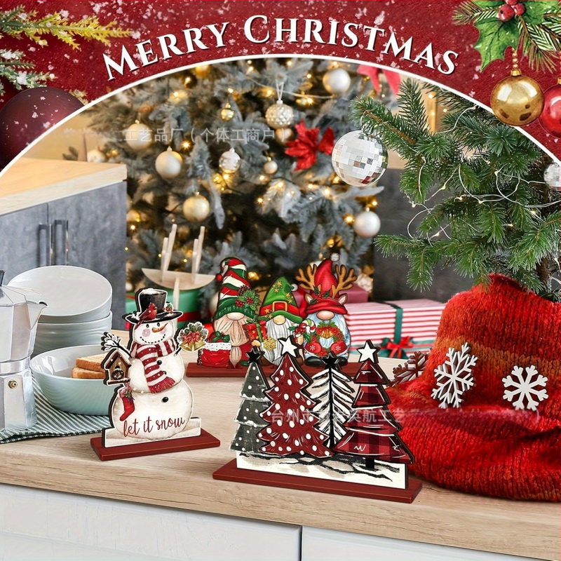 Medinė stalo centro dekoracija – sniego žmogus, Kalėdų eglutės papuošalas, modernus minimalistinis stilius, medžiaga Boxwood, prekės nr. 0077954, tinkama namams ir biurui