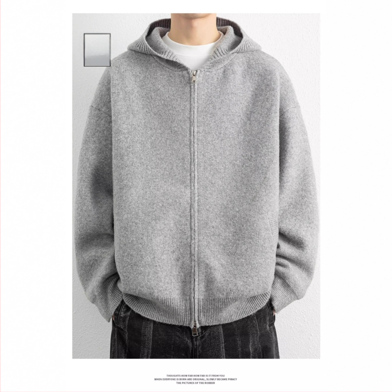 Mezginis kardiganas su gobtuvu, laisvas siluetų, ilgos rankovės, ploviamas poliesterio flisas, akrilo mišinys