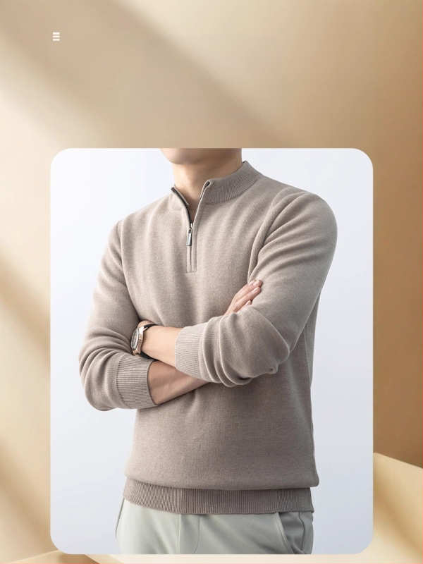 Korėjiečio stiliaus megztinis su fliso vidiniu pamušalu, stovinčiu kaklu, ilgomis rankovėmis