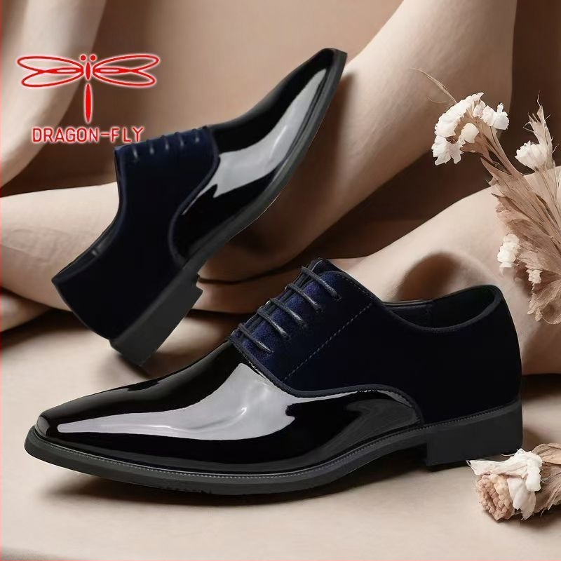 Мъжки дерби обувки — PU горна част, гумена подметка, остър нос, връзки