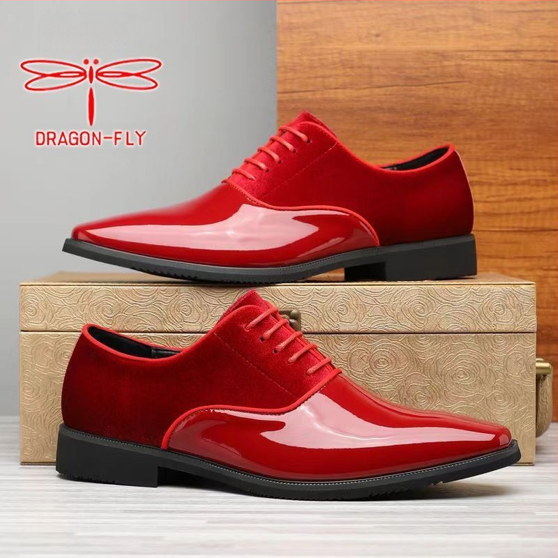 Мъжки дерби обувки — PU горна част, гумена подметка, остър нос, връзки