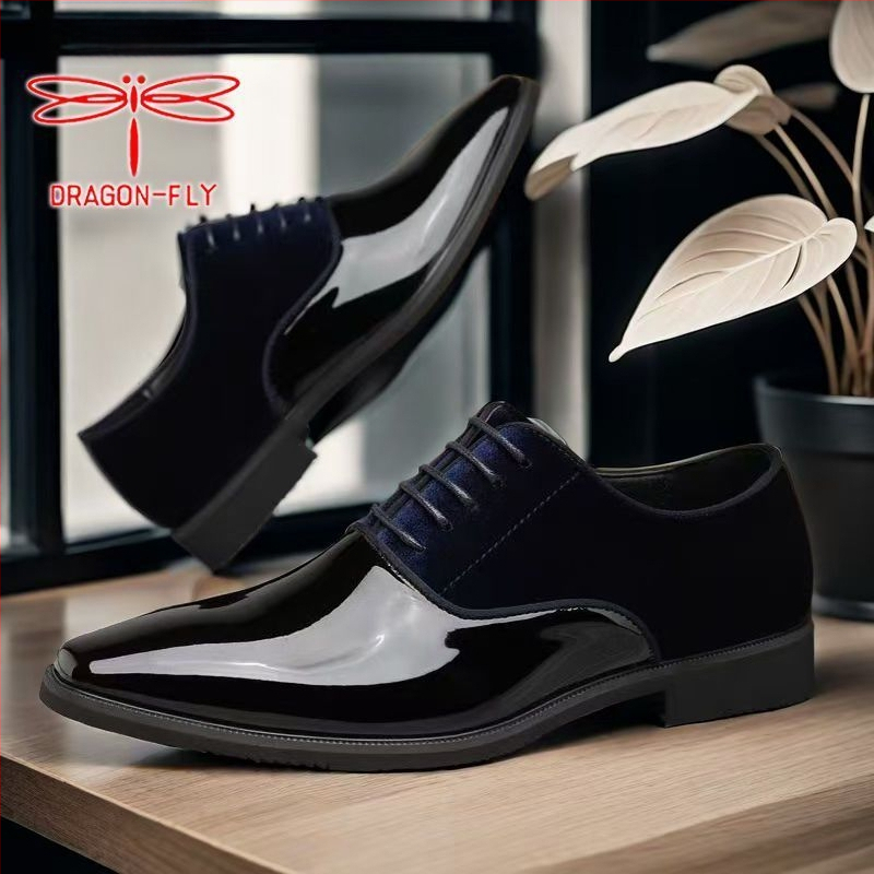 Мъжки дерби обувки — PU горна част, гумена подметка, остър нос, връзки