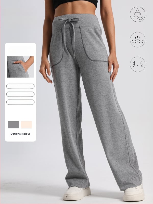 Moteriški megzti plačios kelnės su aukštu juosmeniu, ilgos, kasdienio japonų/korejiečių stiliaus, poliesterio ir viskozės mišinys, be lyginimo, rudens 2024