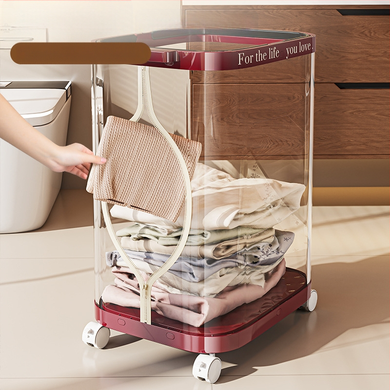 Sulankstoma skalbinių dėžė su ratukais, plastikinė, mobilus saugojimo organizatorius vonios kambariui