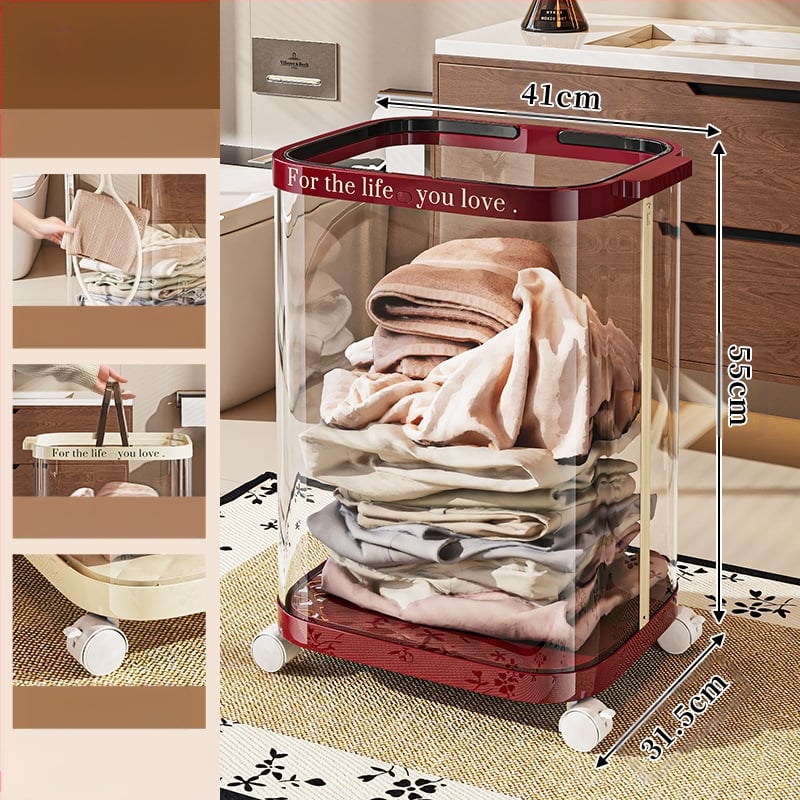 Sulankstoma skalbinių dėžė su ratukais, plastikinė, mobilus saugojimo organizatorius vonios kambariui