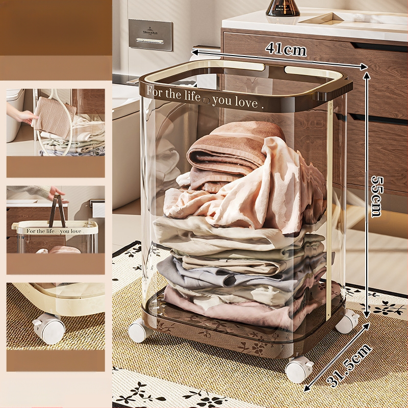Sulankstoma skalbinių dėžė su ratukais, plastikinė, mobilus saugojimo organizatorius vonios kambariui
