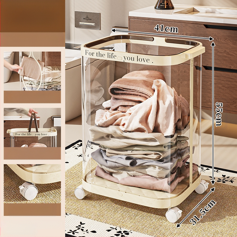 Sulankstoma skalbinių dėžė su ratukais, plastikinė, mobilus saugojimo organizatorius vonios kambariui