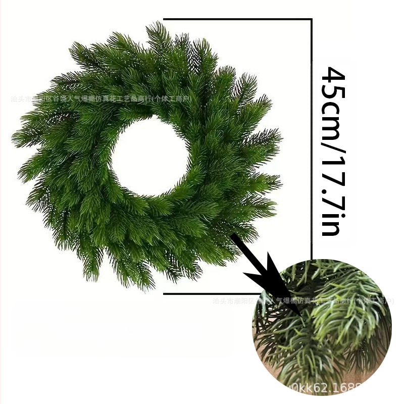 Syntetinė Kalėdinė vainikė su pušies šakelėmis, plastmasė, Amerikos stilius, pusiau rankinis, pusiau mechaninis gaminimas