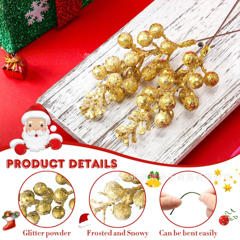 10 darabos, élethű karácsonyi aranyporos bogyó függő dísz, ideális a fa és a ház dekorációjához, modell WG425, anyagok: hab, papír, egyéb