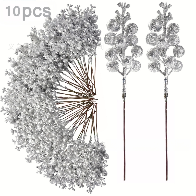 10 darabos, élethű karácsonyi aranyporos bogyó függő dísz, ideális a fa és a ház dekorációjához, modell WG425, anyagok: hab, papír, egyéb