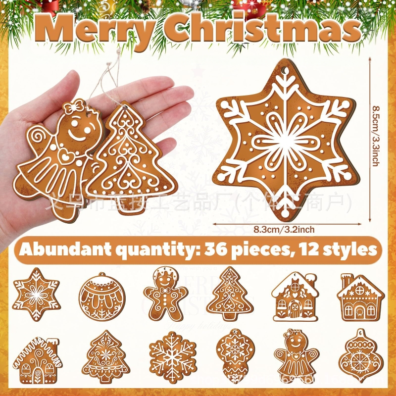 Medinis pakabinis dekoras — Kalėdinė snaigė su imbieriniais sausainiais motyvu, modelis LA-593, Kalėdinis stilius