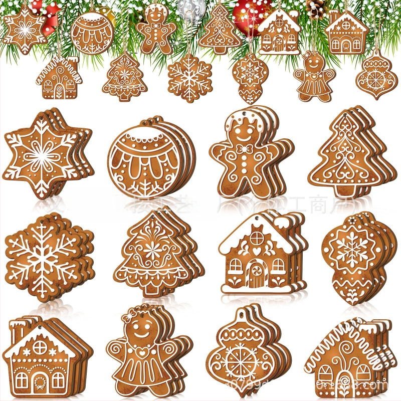 Medinis pakabinis dekoras — Kalėdinė snaigė su imbieriniais sausainiais motyvu, modelis LA-593, Kalėdinis stilius