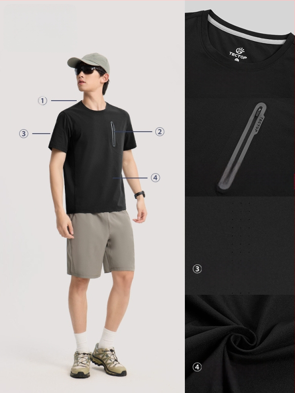 Ανδρικό T-shirt από Ice Silk Cotton, γρήγορο στέγνωμα, αναπνεύσιμο, UV προστασία, στρογγυλός λαιμός