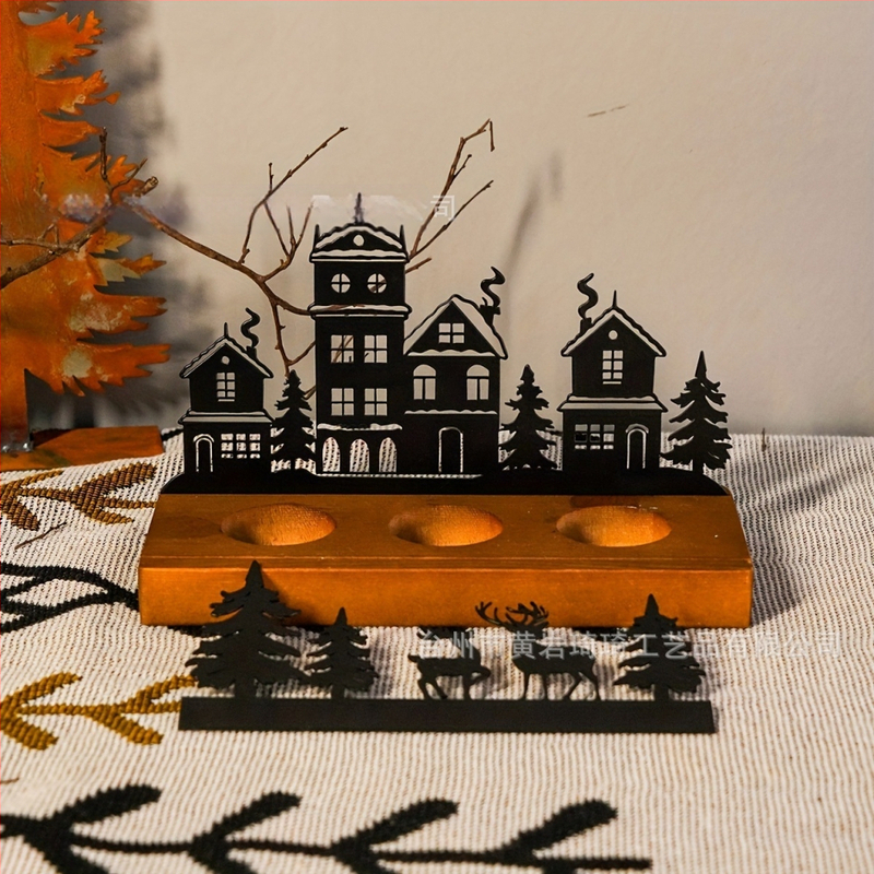 Medinis žvakių laikiklis su kietosios medienos pagrindu, Kalėdų eglutės dizainas, šiuolaikiškas minimalistinis stilius namų dekoravimui